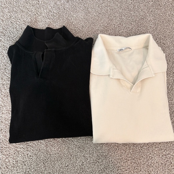 Zara Other - Zara Black and Cream Ribbed Polo Tops